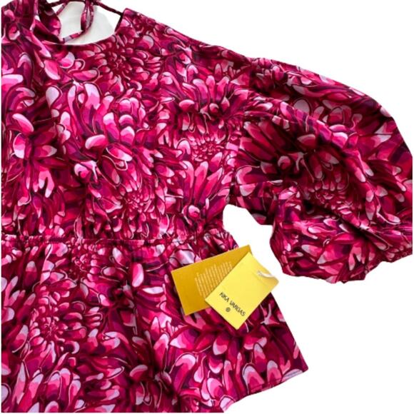Kika Vargas X Target Pink Floral Mum Puff Sleeve Scallop Blouse Top Large NEW - Picture 8 of 13